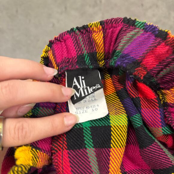 Vintage Y2k Plaid Multicolor Made In Usa Cutoff Sweat Shorts Small - Picture 3 of 5